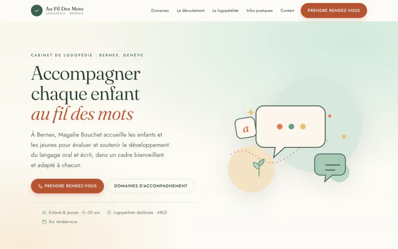 Site Au Fil Des Mots (Logopédiste, Bernex), créé par ancre.ch