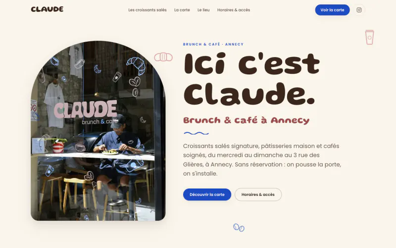 Site Claude (Brunch et café, Annecy), créé par ancre.ch
