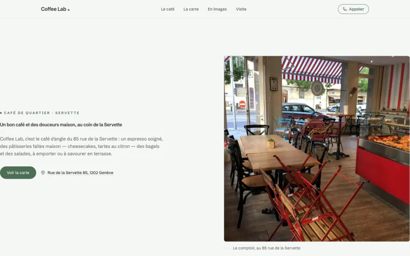 Site Coffee Lab (Café de quartier, Servette), créé par ancre.ch