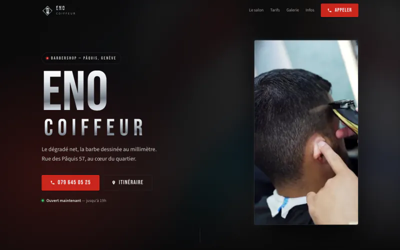 Site ENO Coiffeur (Barbier, Pâquis), créé par ancre.ch