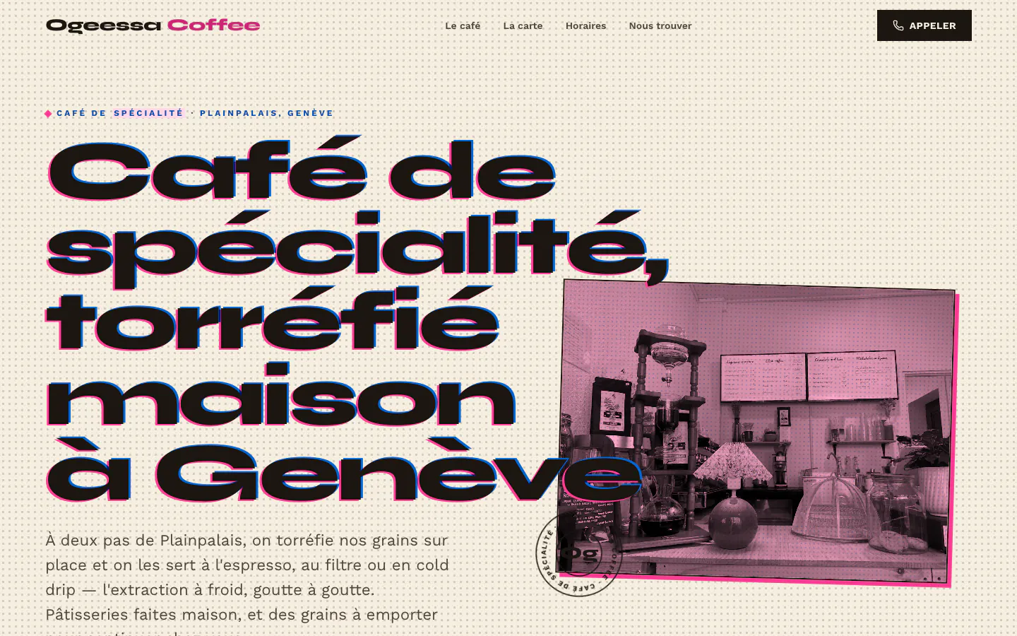 Concept de site pour Ogeessa Coffee, café de spécialité et torréfaction à Plainpalais, créé par ancre.ch