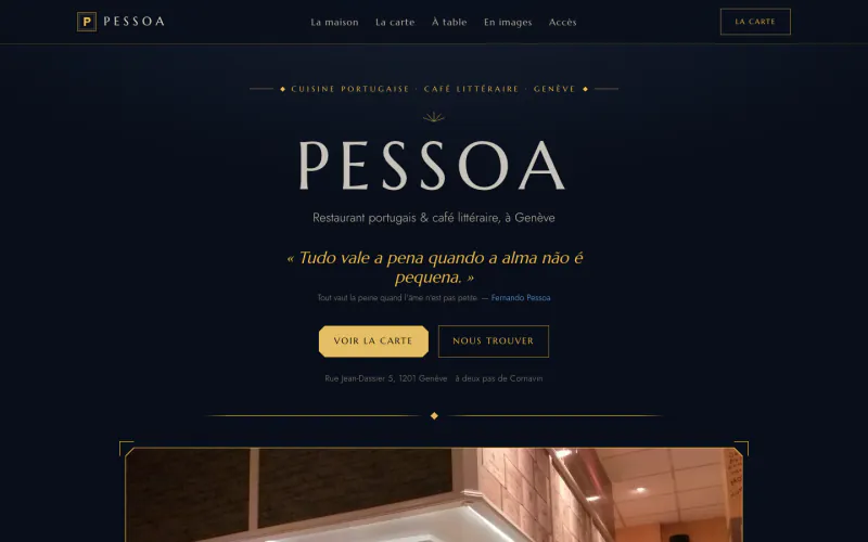 Site Pessoa (Restaurant portugais, Genève), créé par ancre.ch