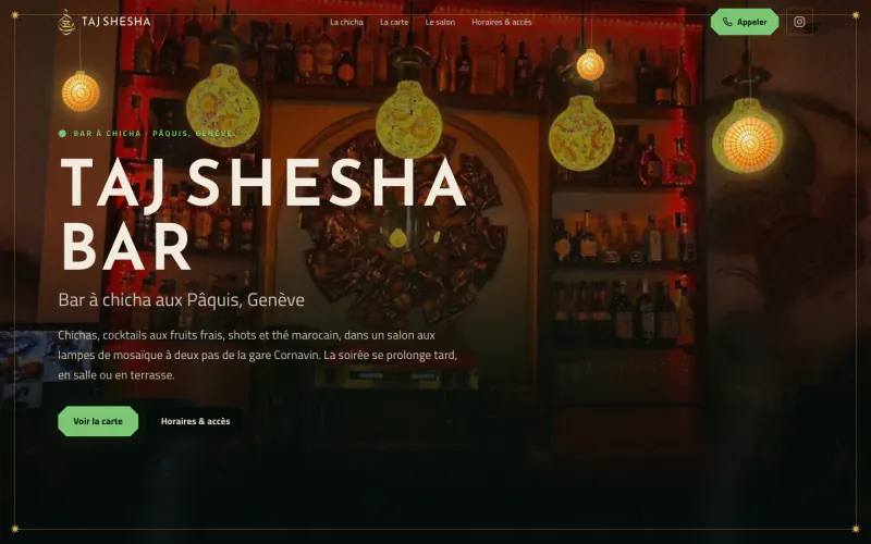 Site Taj Shesha Bar (Bar à chicha, Pâquis), créé par ancre.ch